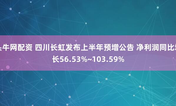 头牛网配资 四川长虹发布上半年预增公告 净利润同比增长56.53%~103.59%
